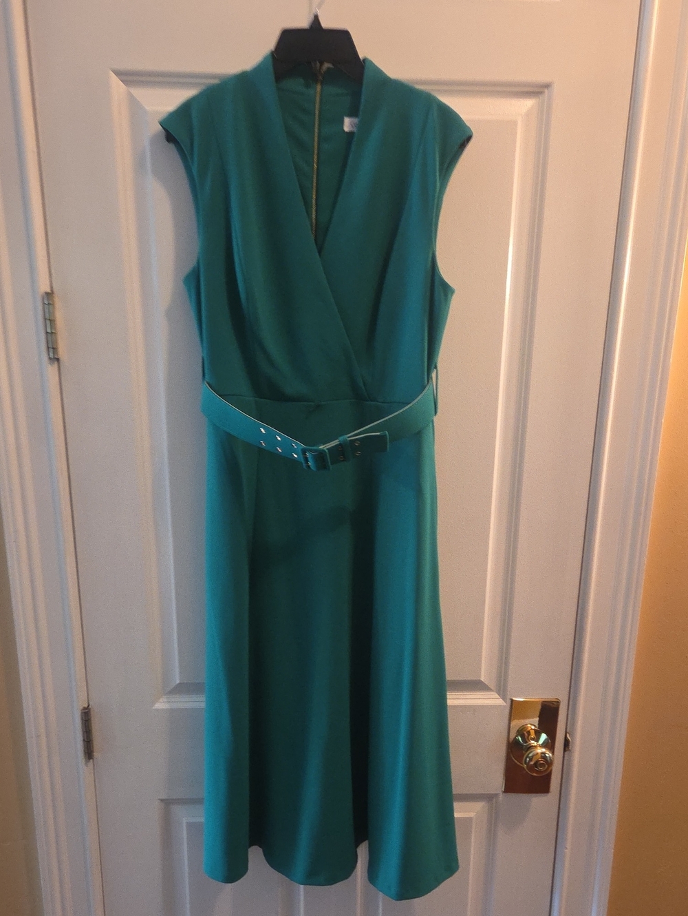 Calvin Klein Teal Sleeveless Wrap Midi Dress with Belt